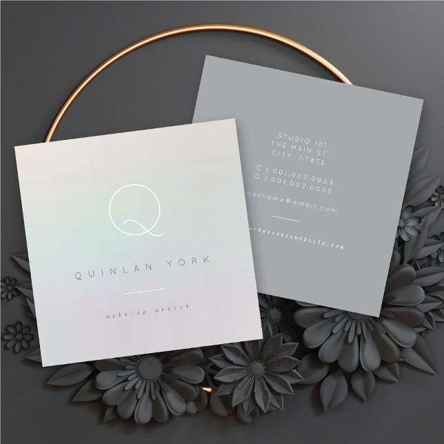 Leuchtende Iridescent Monogram modern Minimalistis Quadratische Visitenkarte (Luminous Iridescent Monogram Modern Minimalist Square Business Card / Profile Card @ fat_fa_tin)