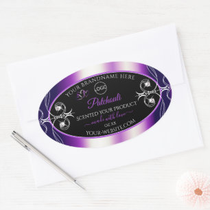 Leuchtende Lila schwarze Produktmarken - Jewels-Lo Ovaler Aufkleber