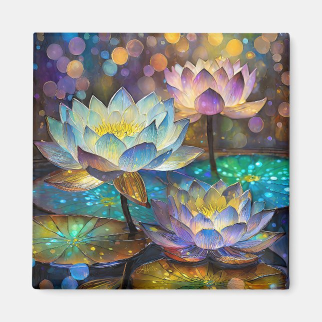 Leuchtende Lotusblumen Trio Magnet (Vorne)