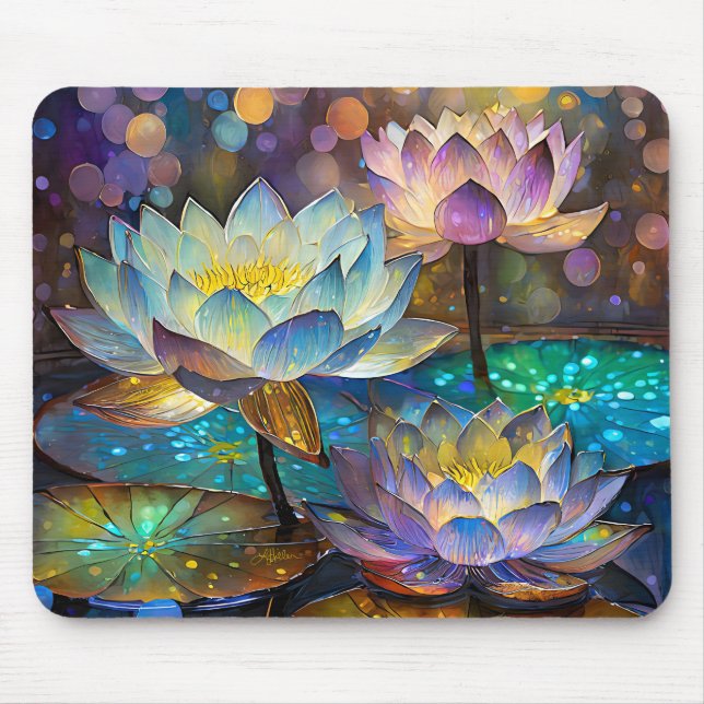 Leuchtende Lotusblumen Trio Mousepad (Vorne)