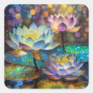 Leuchtende Lotusblumen Trio Quadratischer Aufkleber