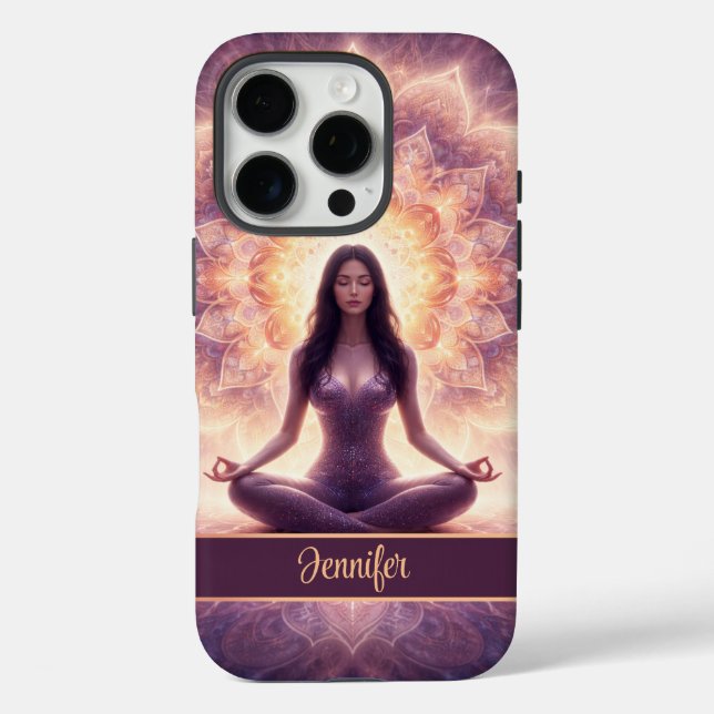 Leuchtende Mandala-Meditationsfrau, benutzerdefini Case-Mate iPhone Hülle (Rückseite)