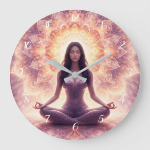 Leuchtende Mandala-Meditationsfrau, benutzerdefini Große Wanduhr