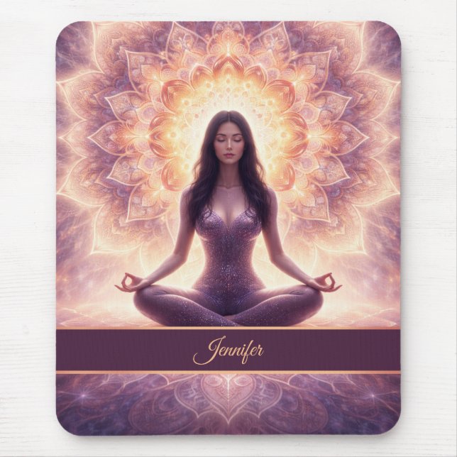 Leuchtende Mandala-Meditationsfrau, benutzerdefini Mousepad (Vorne)