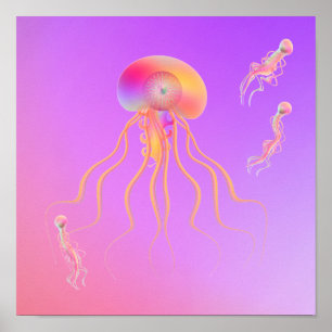 Leuchtende Meereskreaturen in Vaporwave-Farben. Poster