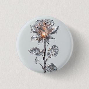 Leuchtende Metallic Silberrose Button