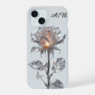 Leuchtende Metallische Silberrose iPhone 15 Hülle