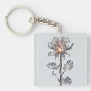 Leuchtende Metallische Silberrose Schlüsselanhänger