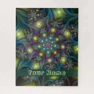 Leuchtende moderne blaue violette Fractal-Kunst Na Puzzle