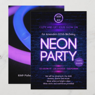 Leuchtende Neonparty im Dunkeln Einladung