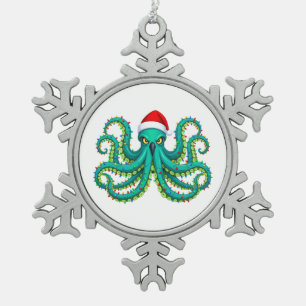 Leuchtende Oktopus-Weihnachtslichter für den Ozean Schneeflocken Zinn-Ornament