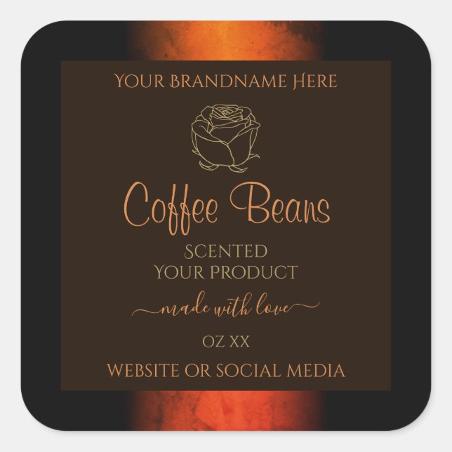 Leuchtende Orangenbraun-Marmoretiketten Quadratischer Aufkleber (Vorderseite)