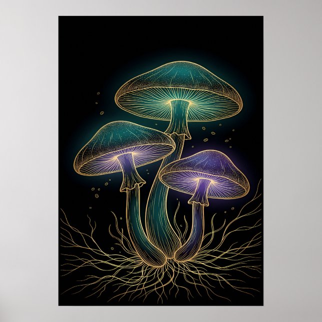 LEUCHTENDE PILZE MIT WURZELN POSTER (Vorne)