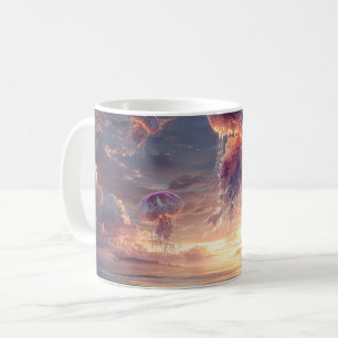 Leuchtende Quallen im Sonnenuntergangs-Himmel Kaffeetasse