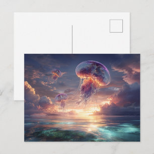 Leuchtende Quallen im Sonnenuntergangs-Himmel Postkarte