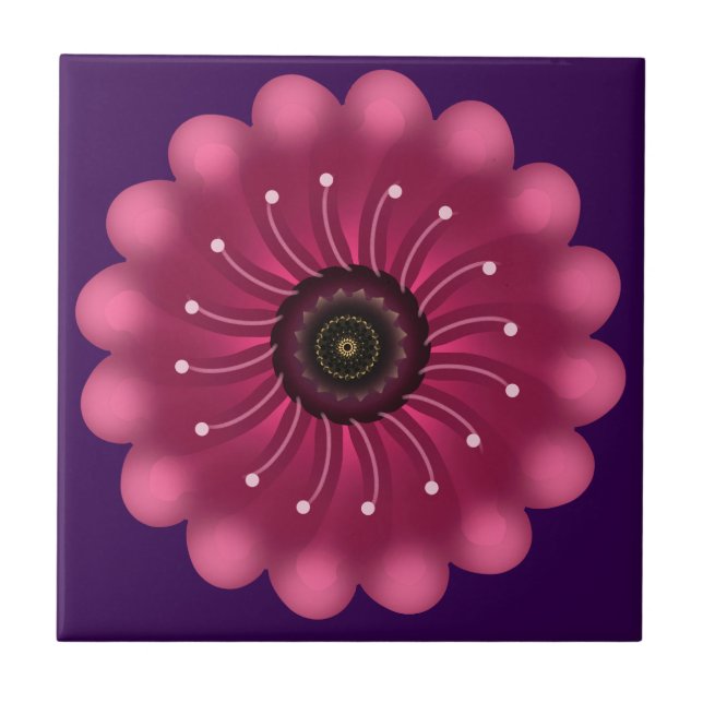 Leuchtende rosa Fantasieblume | Abstrakte neonfarb Fliese (Vorderseite)