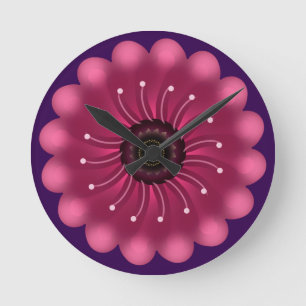 Leuchtende rosa Fantasieblume Abstrakte neonfarb Runde Wanduhr