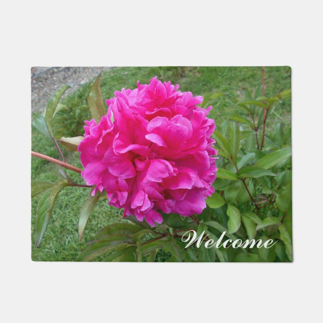 Leuchtende rosa Pfingstrose Fußmatte (Vorderseite)
