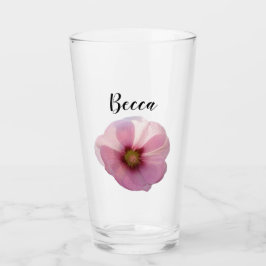 Leuchtende rosa Stockrose-Blüten personalisiertes Glas