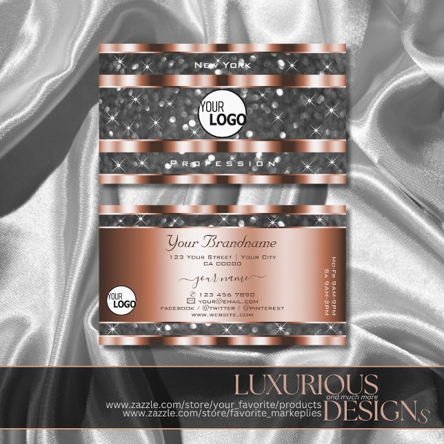 Leuchtende Rose Gold Silver Glitzer Stars hinzufüg Visitenkarte (Von Creator hochgeladen)