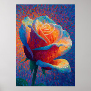Leuchtende Rose Pointillismus Blumenkunst Poster