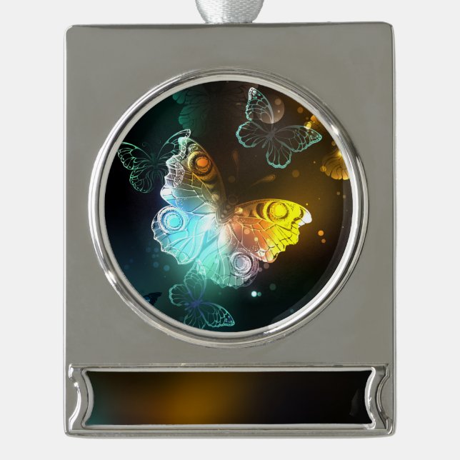 Leuchtende Schmetterlinge und Nachtschmetterlinge Banner-Ornament Silber (Vorderseite)