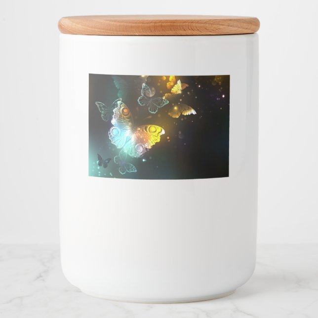 Leuchtende Schmetterlinge und Nachtschmetterlinge Lebensmitteletikett (Vorderseite)