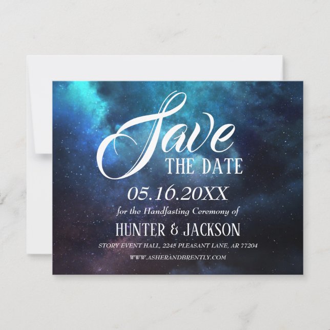 Leuchtende Sterne Blaue Nebel Dunkle Save-the-Date Save The Date (Vorderseite)