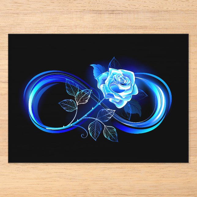 Leuchtende Unendlichkeit mit blauer Rose Acryleinladungen (Vorderseite)