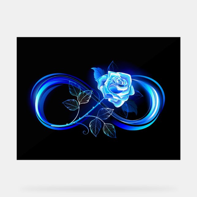 Leuchtende Unendlichkeit mit blauer Rose Acrylschild (Vorderseite)