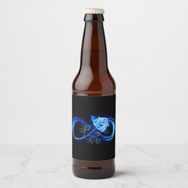 Leuchtende Unendlichkeit mit blauer Rose Bierflaschenetikett (Vorderseite)