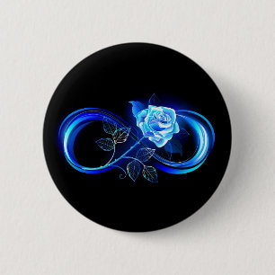 Leuchtende Unendlichkeit mit blauer Rose Button