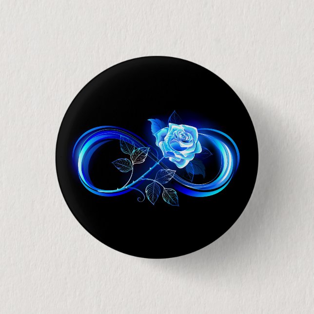 Leuchtende Unendlichkeit mit blauer Rose Button (Vorderseite)