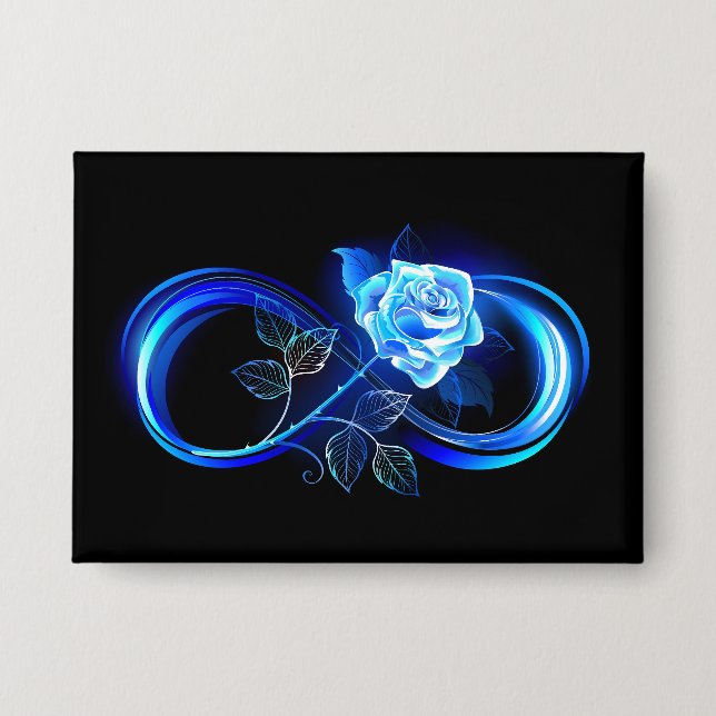 Leuchtende Unendlichkeit mit blauer Rose Button (Vorderseite)