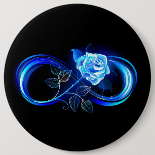 Leuchtende Unendlichkeit mit blauer Rose Button