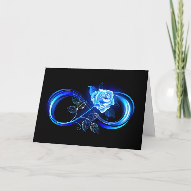 Leuchtende Unendlichkeit mit blauer Rose Dankeskarte (Vorderseite)