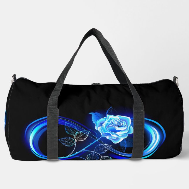 Leuchtende Unendlichkeit mit blauer Rose Duffle Bag (Vorderseite)