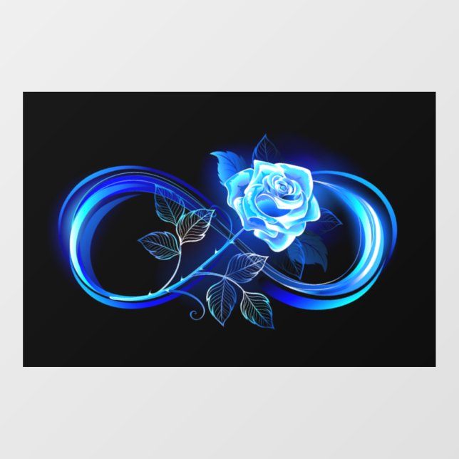 Leuchtende Unendlichkeit mit blauer Rose Fensteraufkleber (Blatt)