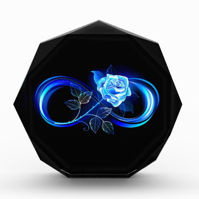 Leuchtende Unendlichkeit mit blauer Rose Fotoblock (Vorderseite)