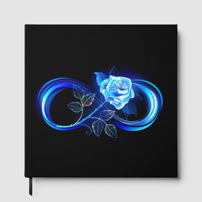 Leuchtende Unendlichkeit mit blauer Rose Gästebuch (Vorderseite)