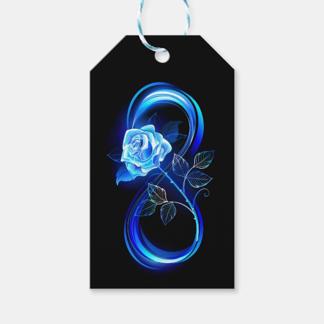 Leuchtende Unendlichkeit mit blauer Rose Geschenkanhänger (Vorderseite)