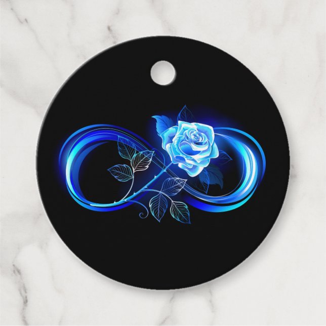 Leuchtende Unendlichkeit mit blauer Rose Geschenkanhänger (Vorderseite)