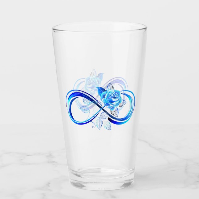 Leuchtende Unendlichkeit mit blauer Rose Glas (Vorderseite)