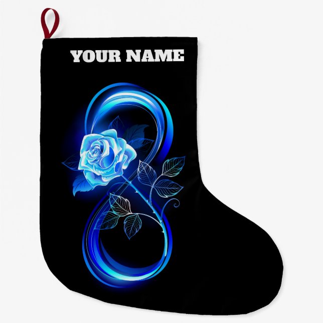 Leuchtende Unendlichkeit mit blauer Rose Großer Weihnachtsstrumpf (Vorderseite)