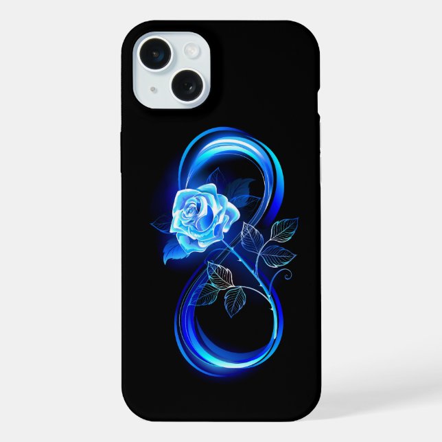 Leuchtende Unendlichkeit mit blauer Rose iPhone Hülle (Rückseite)