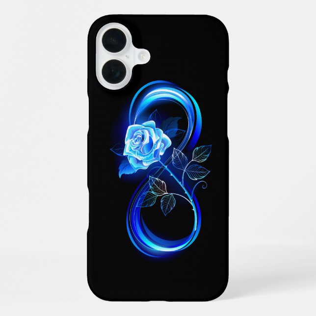 Leuchtende Unendlichkeit mit blauer Rose iPhone Hülle (Rückseite)