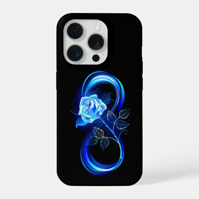 Leuchtende Unendlichkeit mit blauer Rose iPhone Hülle (Rückseite)
