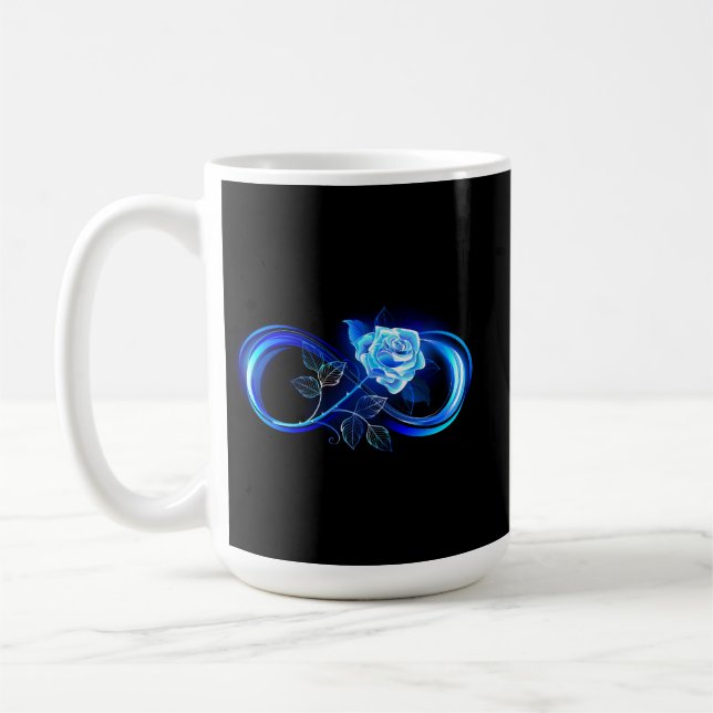 Leuchtende Unendlichkeit mit blauer Rose Kaffeetasse (Links)