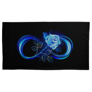 Leuchtende Unendlichkeit mit blauer Rose Kissenbezug