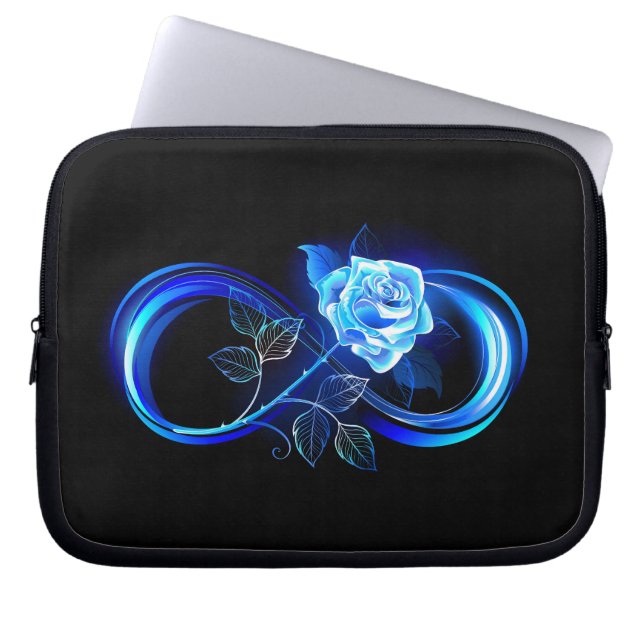 Leuchtende Unendlichkeit mit blauer Rose Laptopschutzhülle (Vorderseite)